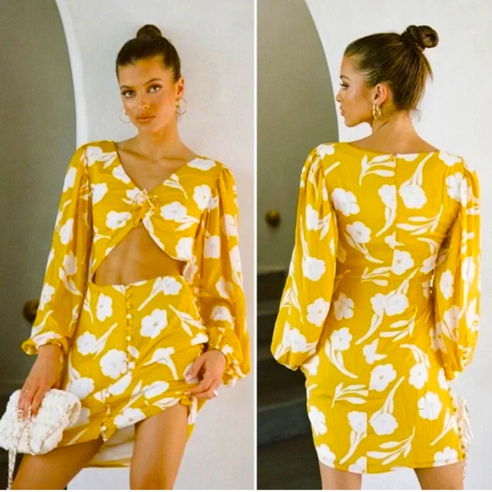 yellow floral tie dress